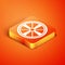 Isometric Alloy wheel for a car icon isolated on orange background. Vector
