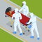 Isometric Ambulance Emergency Paramedic Carrying Patient in Stretcher. Emergency medical service.