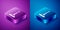 Isometric Antenna icon isolated on blue and purple background. Radio antenna wireless. Technology and network signal