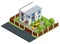Isometric Apartment house. Building, cottage, villa. Modern cozy house in chalet style with garage for sale or rent with