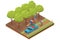 Isometric Apple harvest. Ripe apples on an apple orchard. Organic Fresh Products, Premium Quality