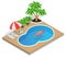 Isometric Aqua Park with water pool. Illustration isolated on white background Summer Vacation concept. Enjoying suntan