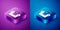 Isometric Armchair icon isolated on blue and purple background. Square button. Vector