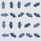 Isometric arrows collection. Set of blue 3d pointers. Vector.