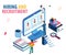 Isometric Artwork Concept of people getting hired through online interview.