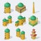 Isometric asian buildings set