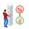 Isometric automatic alcohol hand sanitizer dispenser protection coronavirus Covid-19. Rubbing alcohol, wall mounted soap