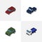 Isometric Automobile Set Of Armored, Lorry, Car And Other Vector Objects. Also Includes Lorry, Suv, Car Elements.