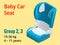 Isometric baby car seat group 2,3 vector illustration. Road Safety Type of child restraint rearward-facing baby seat