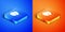 Isometric Balloons with ribbon icon isolated on blue and orange background. Happy Easter. Square button. Vector