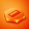 Isometric Bar of soap icon isolated on orange background. Soap bar with bubbles. Orange hexagon button. Vector