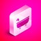 Isometric Bathtub icon isolated on pink background. Silver square button. Vector Illustration
