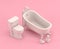 Isometric bathtub and toilet closet, 3d Icon in flat color pink room,single color white,3d rendering