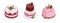 Isometric berry cakes. Tasty vanilla pastry desserts with pink berry frosting, raspberry or strawberry glazed cakes 3d vector
