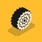 Isometric Bicycle cassette mountain bike icon isolated on yellow background. Rear Bicycle Sprocket. Chainring crankset