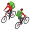 Isometric bicycle courier, Express delivery service. Courier on bicycle with parcel box on the back delivering food In