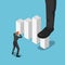 Isometric Big Businessman Foot Stepping On and Stop Growing Business Graph