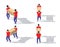 Isometric big set of delivery men in uniform holding boxes in different poses. Vector collection of delivery service