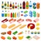 Isometric big set of foodstuff. Vector food Icons set.