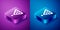 Isometric Billiard balls in a rack triangle icon isolated on blue and purple background. Square button. Vector