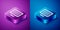 Isometric Binary code icon isolated on blue and purple background. Square button. Vector