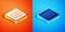 Isometric Binary code icon isolated on orange and blue background. Vector