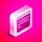 Isometric Binary code icon isolated on pink background. Silver square button. Vector