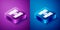 Isometric Binoculars icon isolated on blue and purple background. Find software sign. Spy equipment symbol. Square