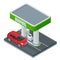 Isometric Biofuel. Green bright Gas station pump with fuel nozzle of petrol pump. Green energy. Save the earth, ecology