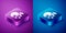 Isometric Biological structure icon isolated on blue and purple background. Genetically modified organism and food