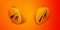 Isometric Bloody knife icon isolated on orange background. Cutlery symbol. Happy Halloween party. Orange circle button