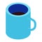 Isometric blue coffee mug full of dark brew. Simple isometric beverage design. Morning coffee break vector illustration