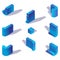 Isometric blue english letter j, 3d alphabet part with shadow