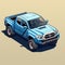 Isometric Blue Toyota Tacoma Truck In Realistic Landscape Style