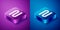 Isometric Board game icon isolated on blue and purple background. Square button. Vector