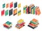 Isometric book set. Books school library publishing dictionary textbook magazine closed page for studying vector