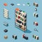 Isometric bookcase and elements