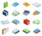 Isometric books. Bookstore or library books, education brochure, encyclopedia, textbooks or classic literature vector