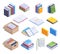 Isometric books, fiction, fantasy or educational literature, bookstore collection. School books, encyclopedia and textbook 3d