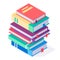 Isometric books stack. Different literature, 3d book pile, reading and education, school or college concept vector illustration.