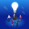 Isometric Brainstorming and Business Meeting concept. Idea and business for teamwork. People, team, light bulb. Vector