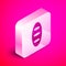 Isometric Bread loaf icon isolated on pink background. Silver square button. Vector.