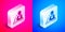 Isometric Breaking news icon isolated on pink and blue background. News on television. News anchor broadcasting. Mass