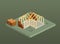 Isometric brick house construction site