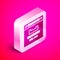 Isometric Browser window icon isolated on pink background. Silver square button. Vector Illustration