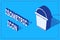 Isometric Bucket icon isolated on blue background. Cleaning service concept. Vector Illustration