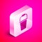 Isometric Bucket icon isolated on pink background. Silver square button. Vector