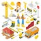 Isometric Builder with Construction Instruments and Crane