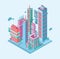 Isometric building. megalopolis business city. skyscrapers towers modern buildings on white background vector