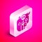 Isometric Bull and bear symbols of stock market trends icon isolated on pink background. The growing and falling market